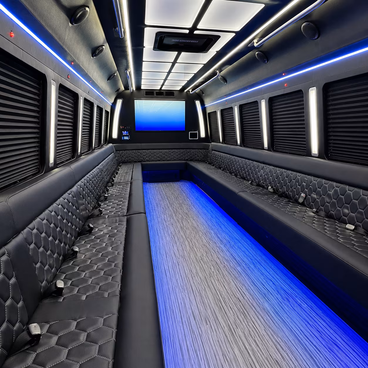 howell 50 passenger party bus inside